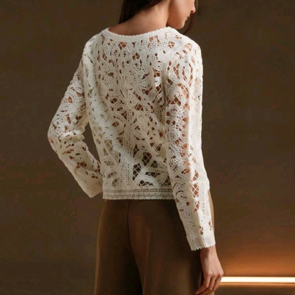 Crochet Casual Hollow Tree Pattern Long Sleeve Sweater - Picture 2 of 4